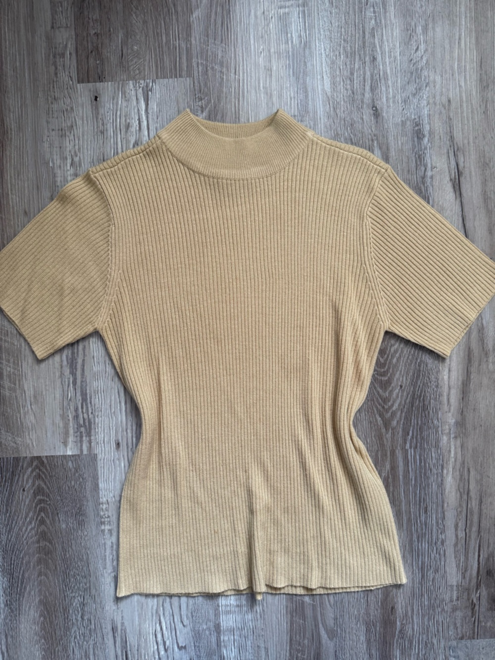 Cynthia Rowley Ribbed Short-Sleeve Mock Neck Top - Beige